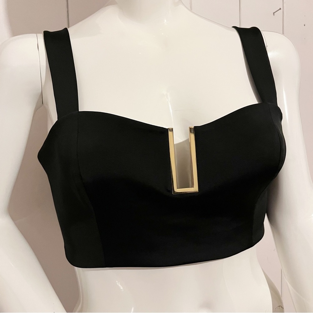 Marciano Black with Gold Cleavage Detail Crop Top. Size Large.